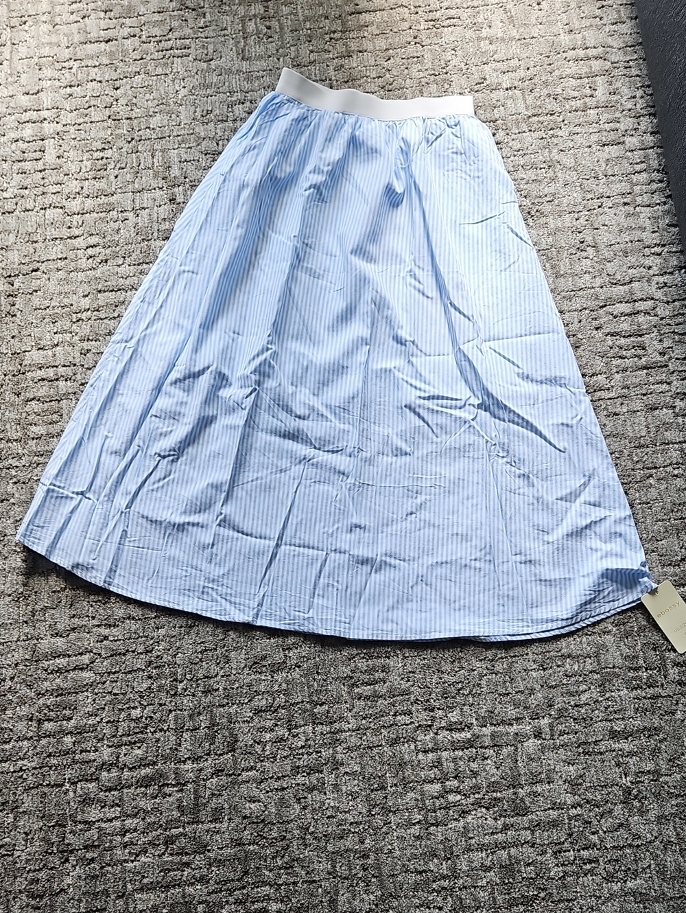 Light Blue Pinstripe A-Line Skirt with White Waistband